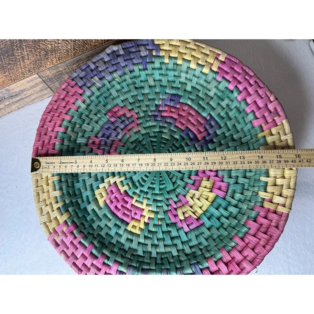 Vintage PIER ONE IMPORTS Large Hand Woven‎ Straw Basket Bowl Tray Fiesta Decor